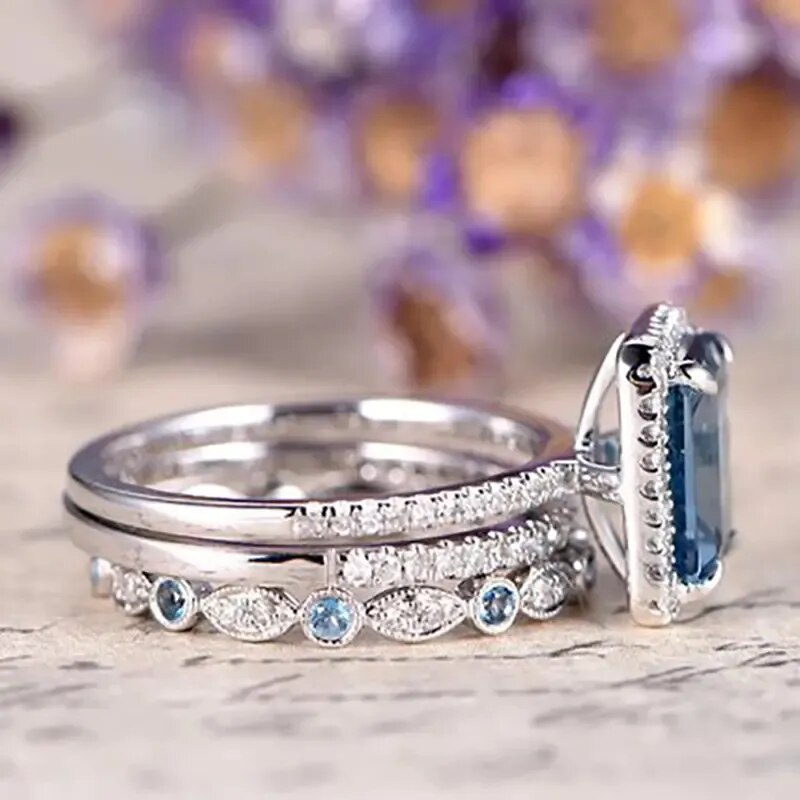 Blue Cubic Zirconia Rings Set