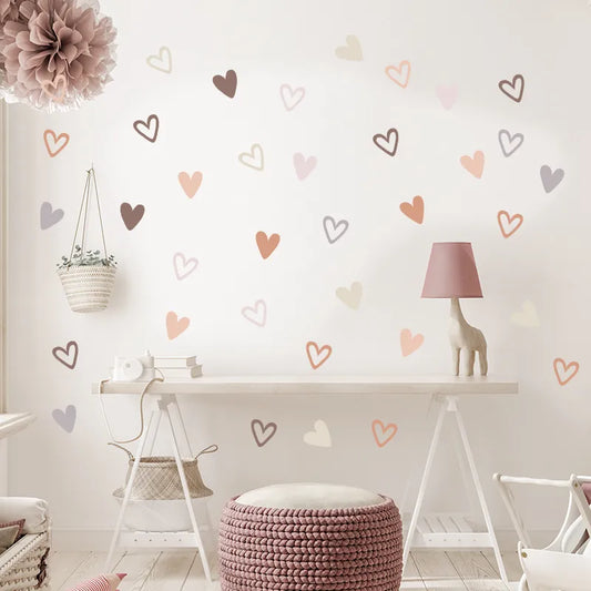 Boho Heart Wall Stickers - Set of 36 Heart Shape