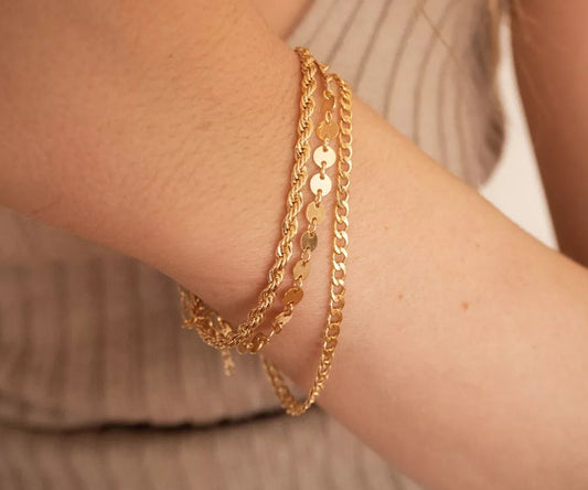 Triple Glam: Coin, Cuban, Twist Chain Bracelet Set