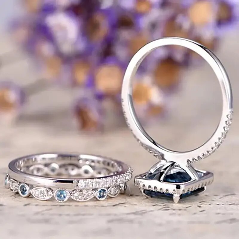 Blue Cubic Zirconia Rings Set