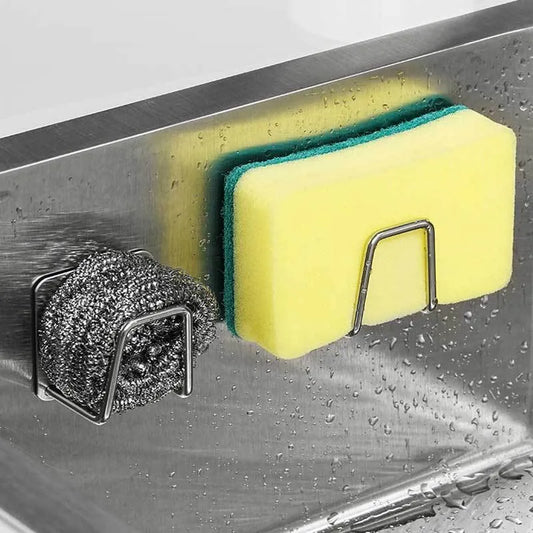 1pc Sink Sponge Holder For Kitchen Slivery Stainless Steel Household Water Channel Dishcloth Rag Storage Rack