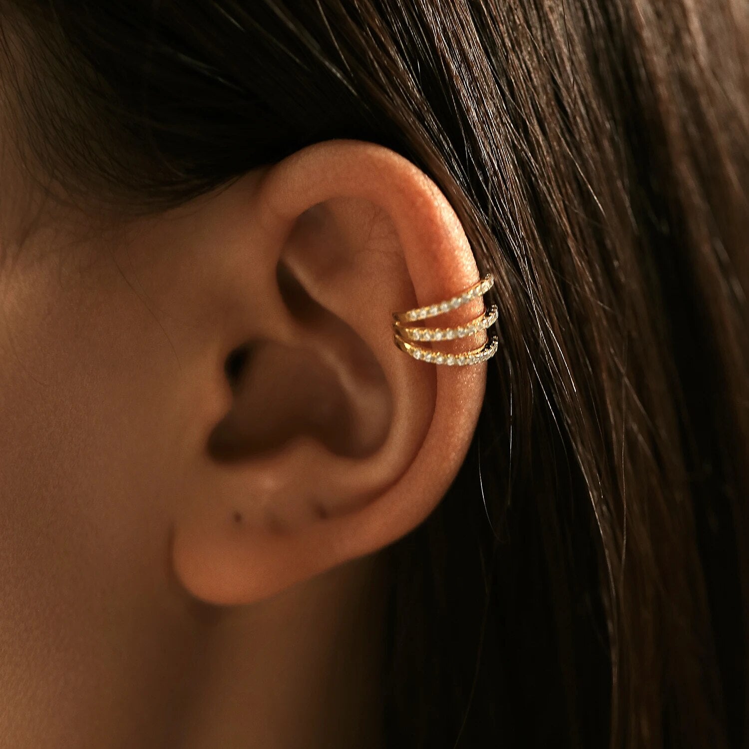Online Store for Earrings - Trendy Brilliance: Multi-Line Layer Clear Zirconia Ear Cuff 925 Sterling Silver Earring