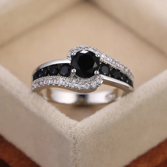 Black Stone - Crystal Zircon Ring
