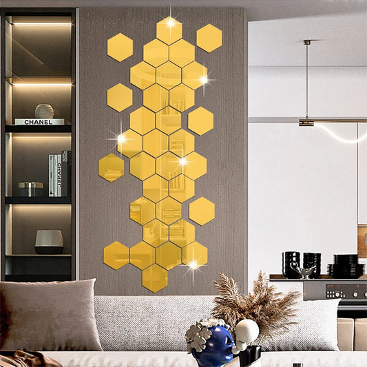 3D Hexagon Mirror Wall Stickers – DIY Home Decor
