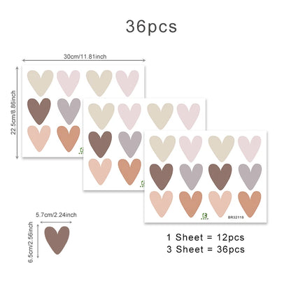 Boho Heart Wall Stickers - Set of 36 Heart Shape