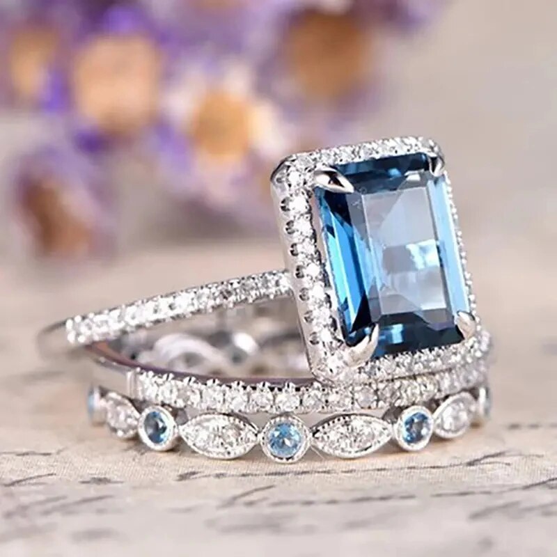 Blue Cubic Zirconia Rings Set