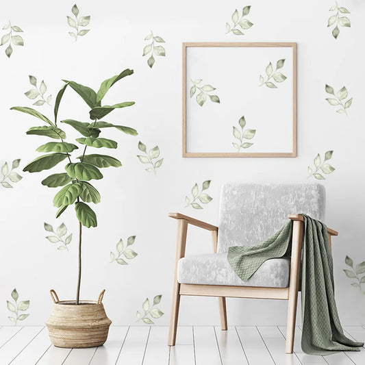 Green Leaves Watercolor Wall Stickers - Room Decor