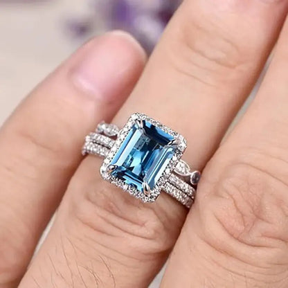 Blue Cubic Zirconia Rings Set