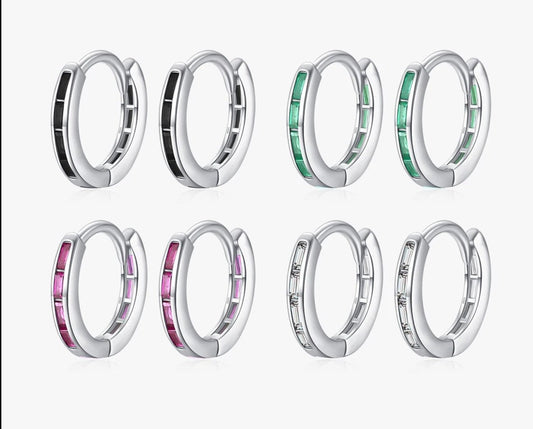 Online Store for Earrings - Colorful Elegance: 925 Sterling Silver Hoop Earrings with Emerald Cut Zircon